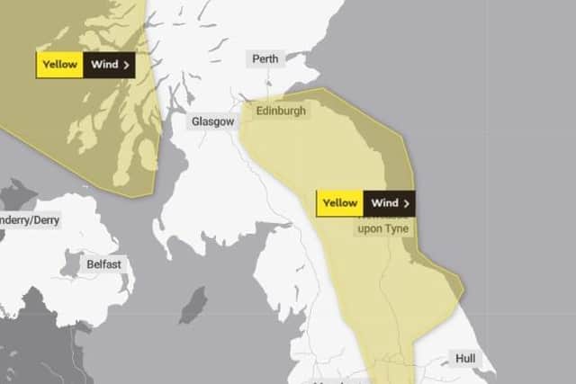 Met office map showing area covered by the weather warning