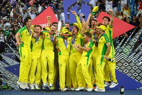 Aaron Finch lifts ICC World Cup Trophy with Australia in 2021