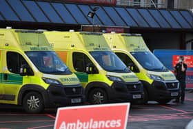 Ambulances parked outside Manchester Royal Infirmary on December 21, 2022.