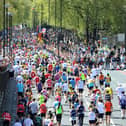 Spectators line the streets at Blackfriars to watch Marathon runners