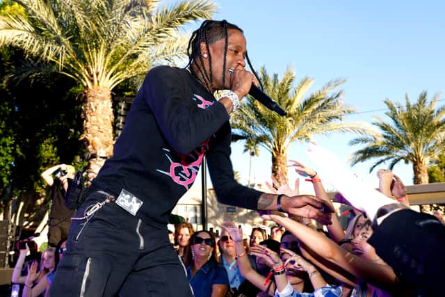 Travis Scott performs during Michael Rubin's 2023 Fanatics Super Bowl Party; the “Astroworld” musician is set to perform two dates in the UK this week despite being arrested in June 2024 in Miami (Credit: Getty Images)