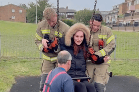 Watch: Mindless mum left with bruises after firefighters cut her out of baby swing 