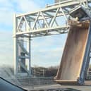 The lorry trailer stuck on a gantry between junction 17 at Cribbs Causeway and junction 18 at Avonmouth