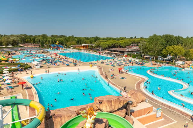 Eurocamp at Marina di Venezia   in Italy boasts a massive pool complex as well as being next to the beach