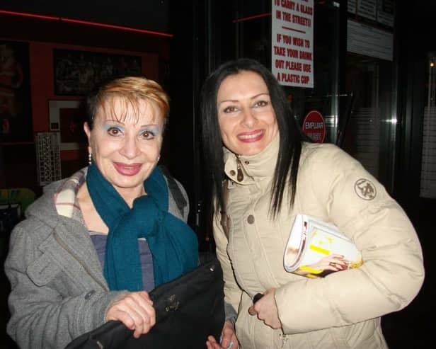 Sticky Vicky (left) with her daughter - the X-rated Benidorm entertainer has died aged 80 (Credit: Real Sticky Vicky)