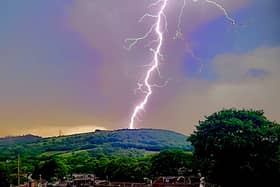 Lightning storm on Drummau Mountain seen from near Rhos, North Wales.