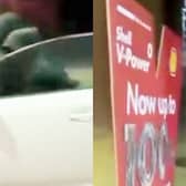 Men attempt to rob car with machete as driver fills up.