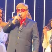 Elton John speaks at a gala performance of The Devil Wears Prada musical.