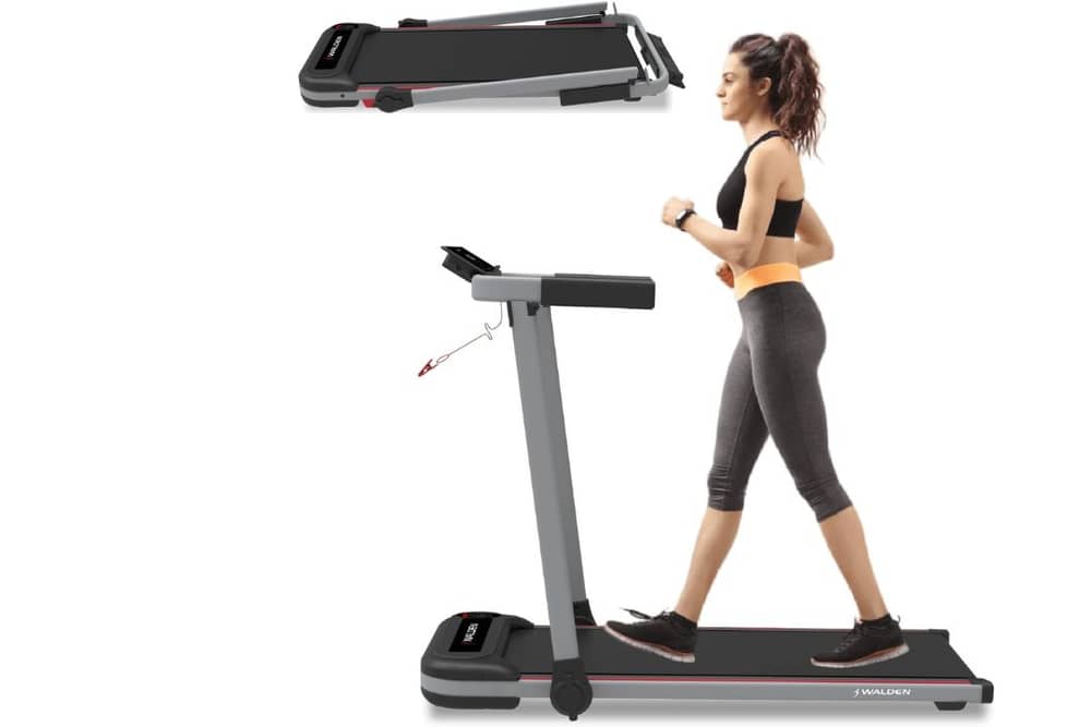 The Walden Sports treadmill folds away to fit in small spaces when it's not being used