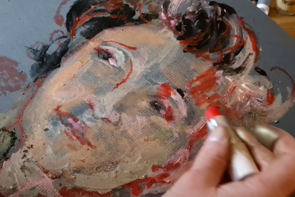 A portrait drawn with makeup by Margit van der Zwan.