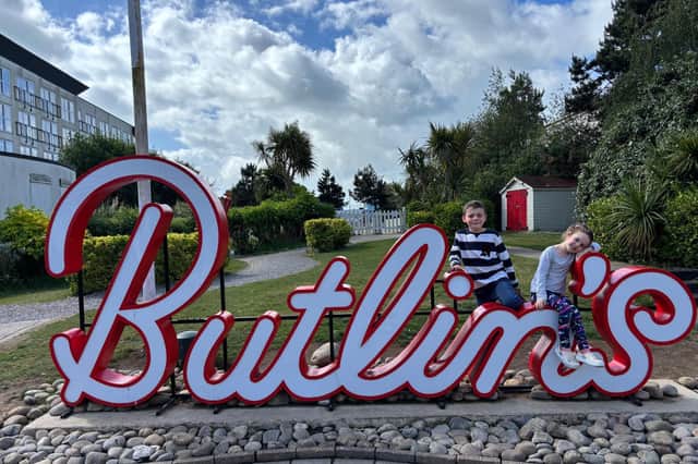 Eddie, eight, and Rosanna, five, at Butlin's in Bognor Regis
