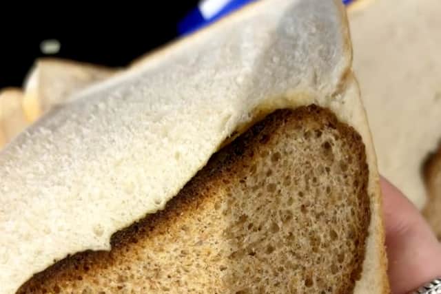 Charlotte Hobbs discovered part of a brown loaf of bread in her white loaf.