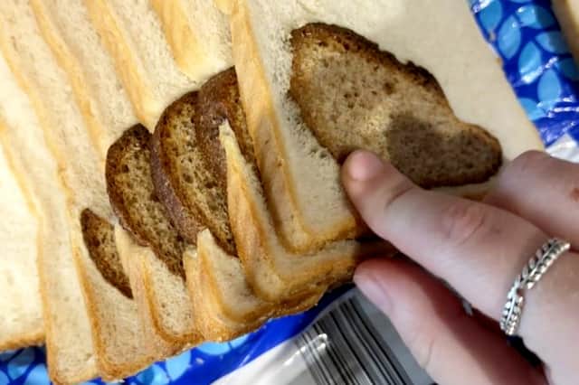 Charlotte Hobbs discovered part of a brown loaf of bread in her white loaf.