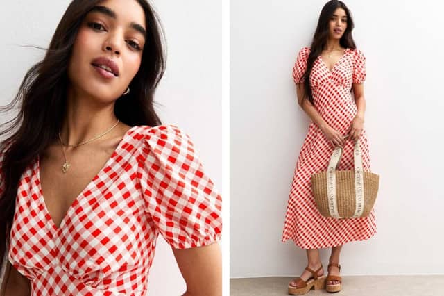 This Red Gingham V-Neck Midi Dress from New Look now has 41% off in the summer sale