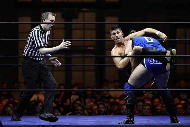 Kassius Ohno of the USA fights Zack Sabre Jr of Great Britain during the Progress Wrestling Super Strong Style 16 final at Alexandra Palace on May 7, 2018 in London, England.