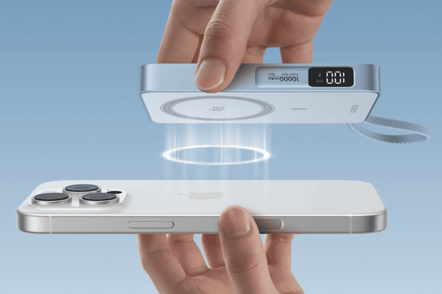It just clamps to your MagSafe smartphone and hitches a ride
