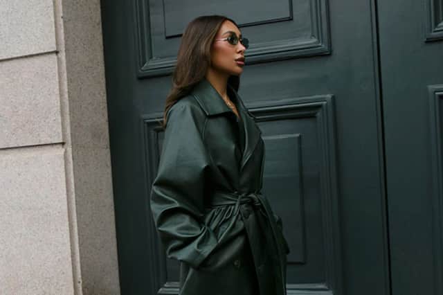 Forest Green Faux Leather Maxi Trench Coat