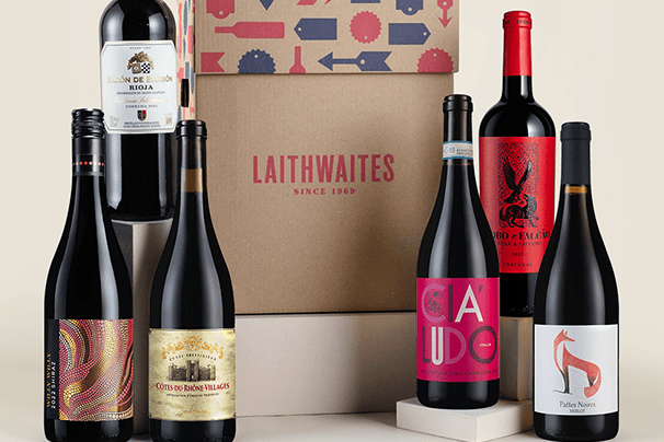 One of Laithwaite’s red-wine subscription selections, delivered in a signature gift box.