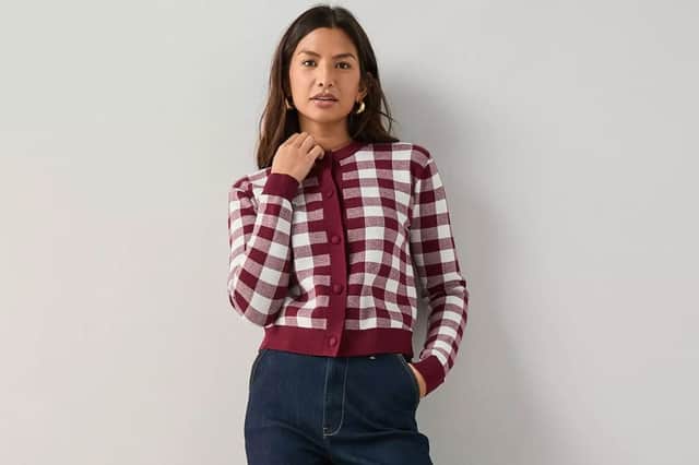 Crew Neck Gingham Cardigan