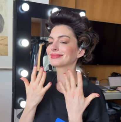 Anne Hathaway's The Devil Wears Prada 2 Red Tip French Manicure