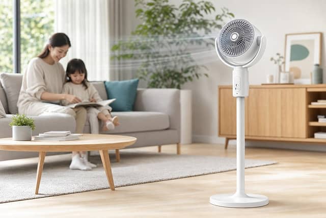 The Obero adjustable oscillating fan is designed for bedrooms, home offices and living spaces