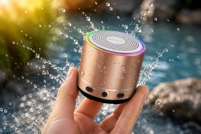 The buwy G7 mini Bluetooth speaker has RGB light modes, IP68 protection and USB-C charging