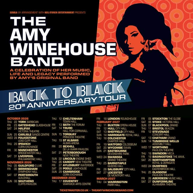 The 2026 anniversary tour will see her band perform Back to Black in full plus other Amy Winehouse classics.
