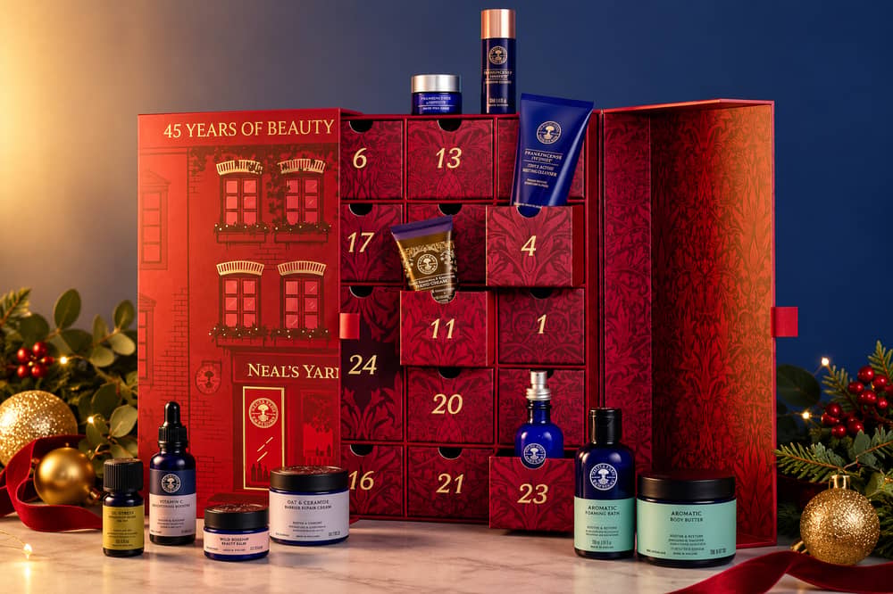 Neal's Yard Remedies' 45th Anniversary Advent Calendar contains 25 skincare, bath, body and wellbeing treats worth more than £500, including 17 full-size products.