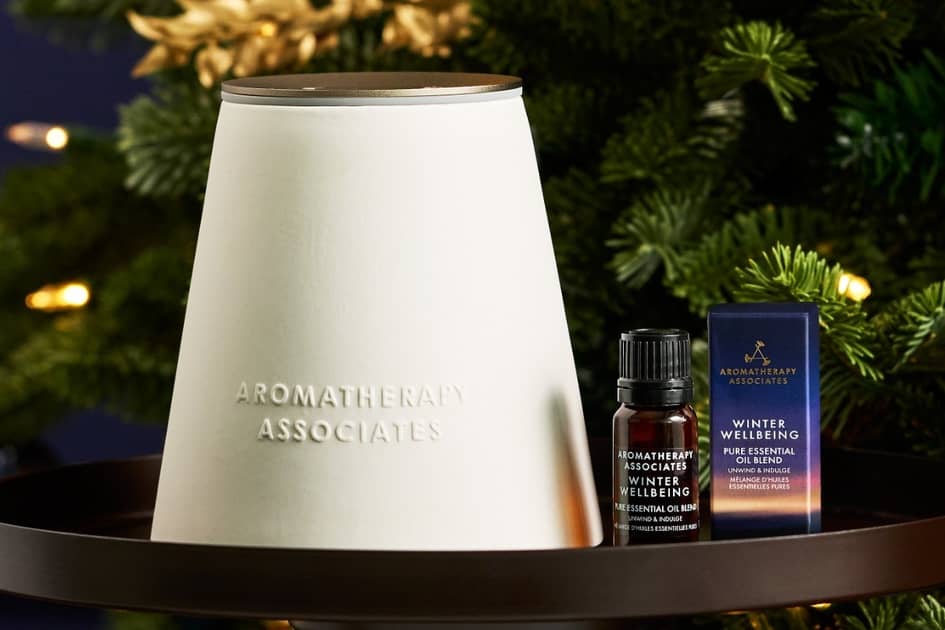 The Aromatherapy Associates Atomiser Connect makes a luxurious Christmas gift, pictured with the Winter Wellbeing essential oil blend.