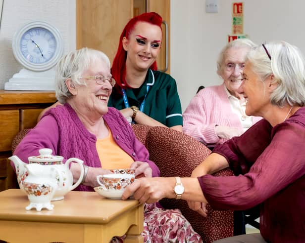 Carers with residents at North Yorkshire Council’s Ashfield residential care home in Skipton.