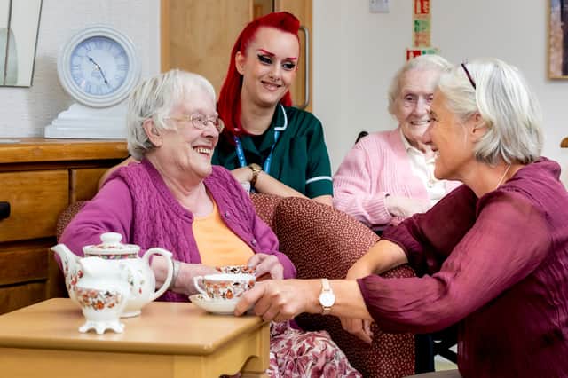 Carers with residents at North Yorkshire Council’s Ashfield residential care home in Skipton.