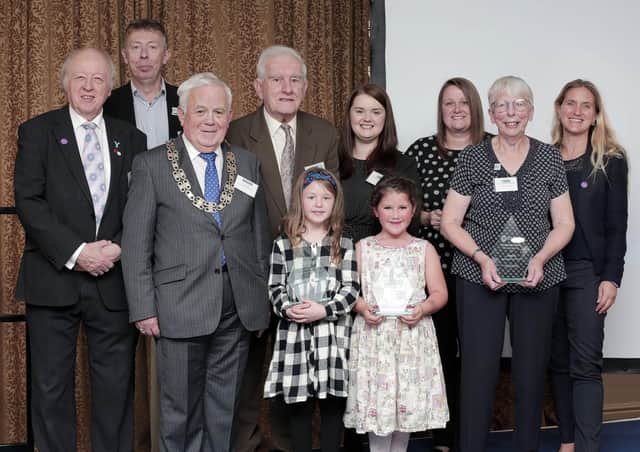 All the winners with Council Leader Cllr Carl Les and Council Chair Cllr Jim Clark and (right) Kim Leadbeater.