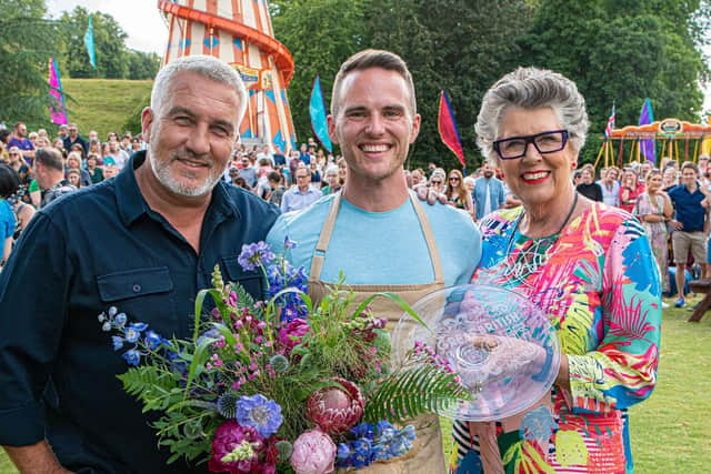Whitby's David Atherton, Bake Off 2019 winner, with Paul Hollywood and Prue Leith.