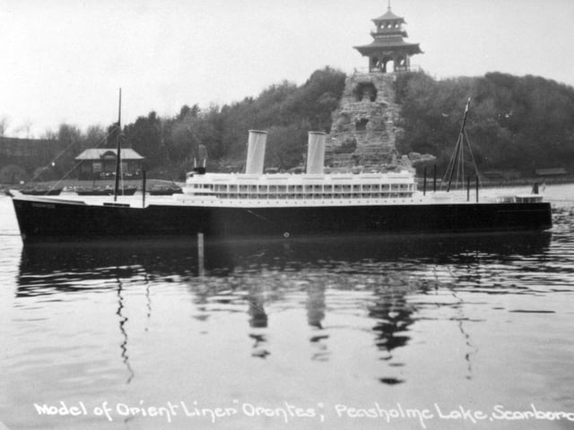 A model of the SS Orontes taking part in the popular Naval Warfare display which began in 1927 and still takes place today. Until 1929 all the boats were manpowered before electricity was introduced.