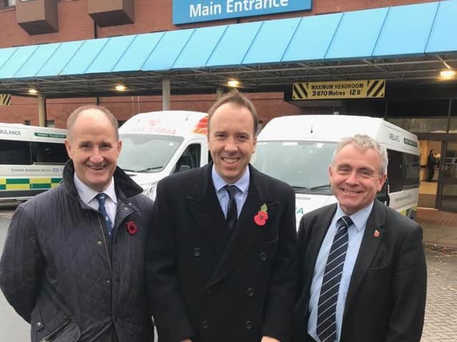 Health Secretary Matt Hancock with Conservative candidates Kevin Hollinrake and Robert Goodwill.