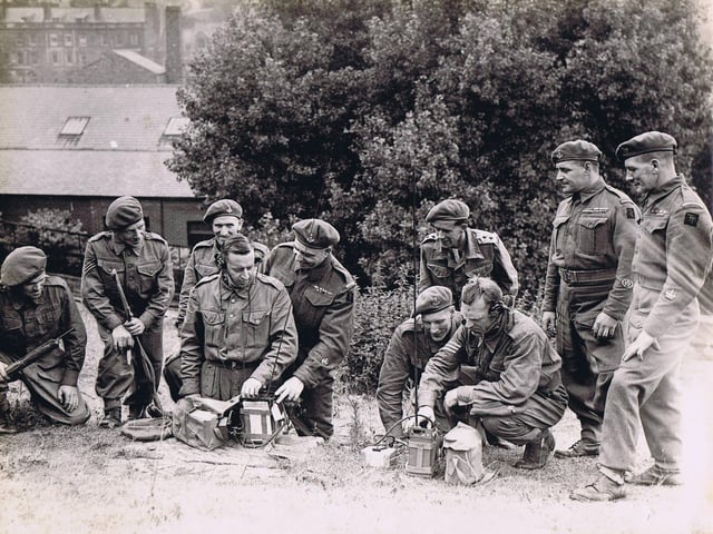 4th Battalion, The Green Howards, 'A' Company working with radio equipment at Annual Camp, Selly Hill Camp, Whitby,Yorks, 7th-14th August 1948