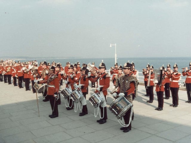 Band and Drums of 1st Battalion, Green Howards, Bridlington Freedom March, 1980