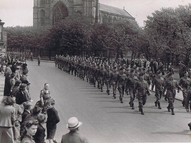 The Home Guard leaving Bridlington Priory Church c. 1941-1942