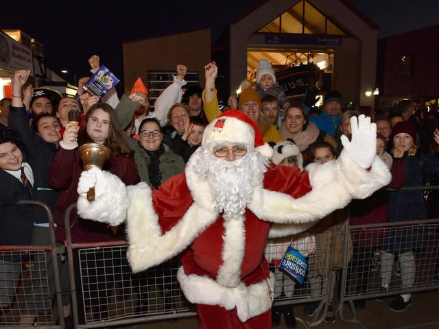 Santa ahead of the light switch on down on the Foreshore.