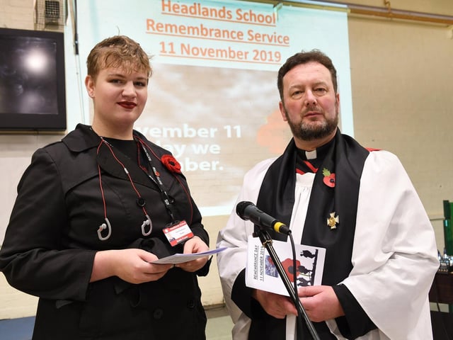 A level Student at Headlands School, Daniel Goodinson, gave a reading to the school with Rev Matthew Pollard. Pictures by Paul Atkinson: NBFP PA1946-1b