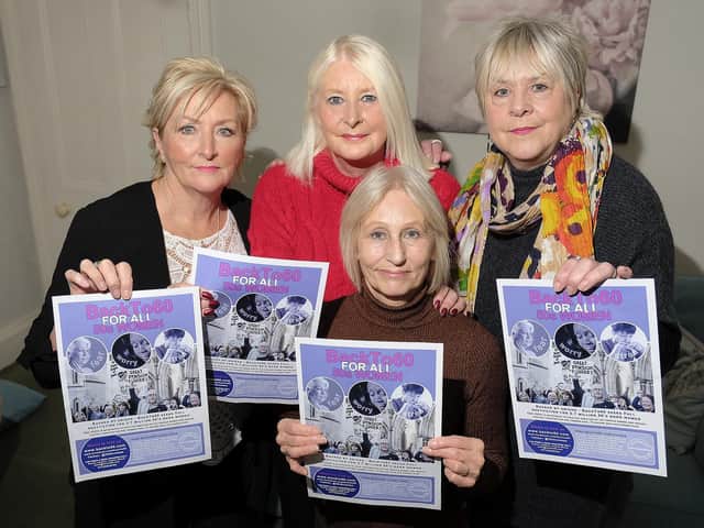 Lucy Marshall, Rosemary Ellis, Chrissie Finn and Heather Leith from Scarborough 1950s Ladies Group continue to campaign against changes to state pension age.