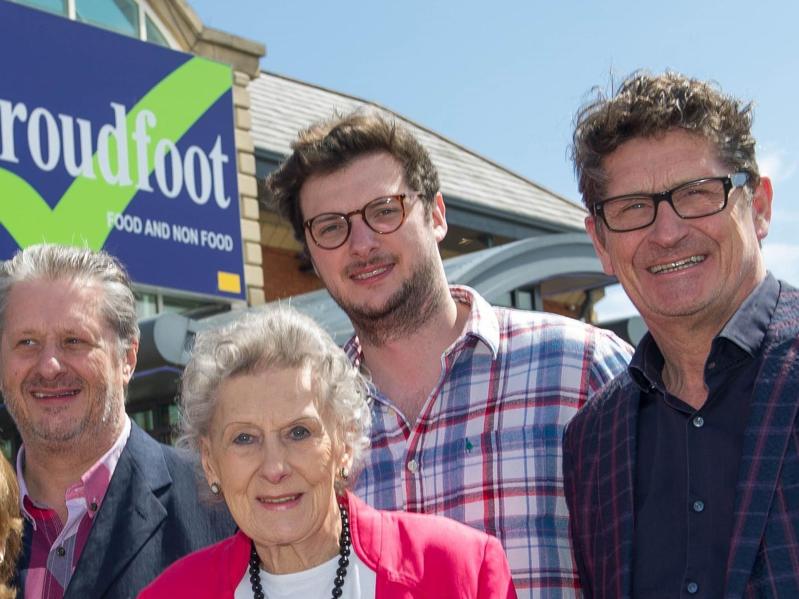 Peggy Proudfoot with her children Mark and Ian and her grandson Marcus in 2015.