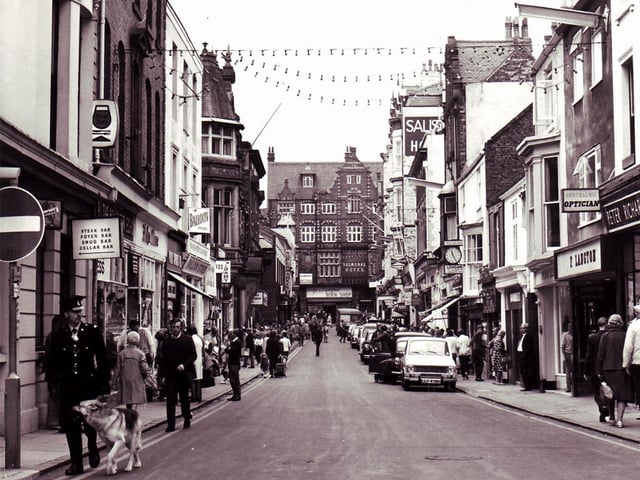 A view up Huntriss Row at the turn of the decade from the 60s to the 70s.