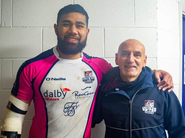 New Scarborough RUFC signing Komiti Tuilagi with coach Simon Smith