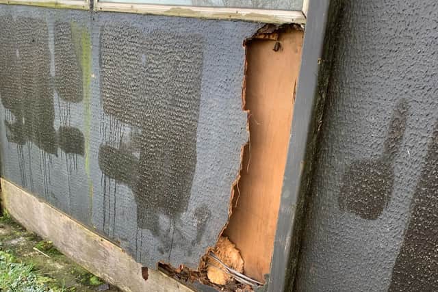 The damage to the nursery wall.