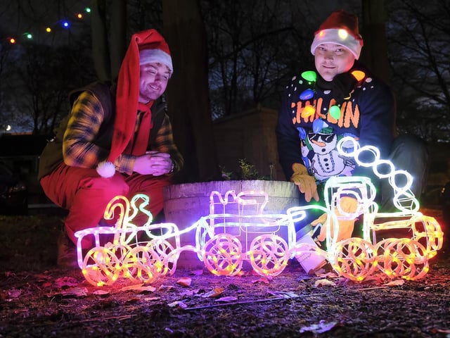 Train drivers Steve Johnson and Paul Bailey get into the spirit.
