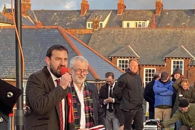 Local Labour parliamentary candidate Hugo Fearnley with party leader Jeremy Corbyn.