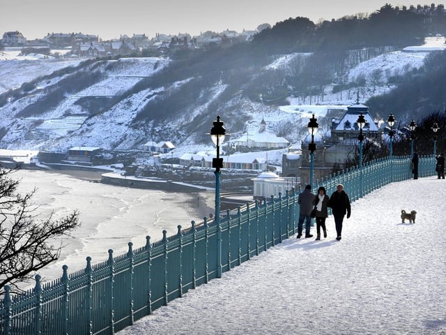 A snow covered Spa Bridge looking towards South Cliff in 2012.