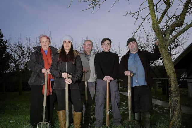 Residents and volunteers at the centre Julia, Anabel, Robin Evan - assistant gardener, Alasdair, James - Pic: Richard Ponter