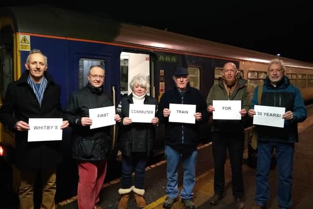 The Esk Valley Railway Team have a 'Love Actually' moment to celebrate the new service.